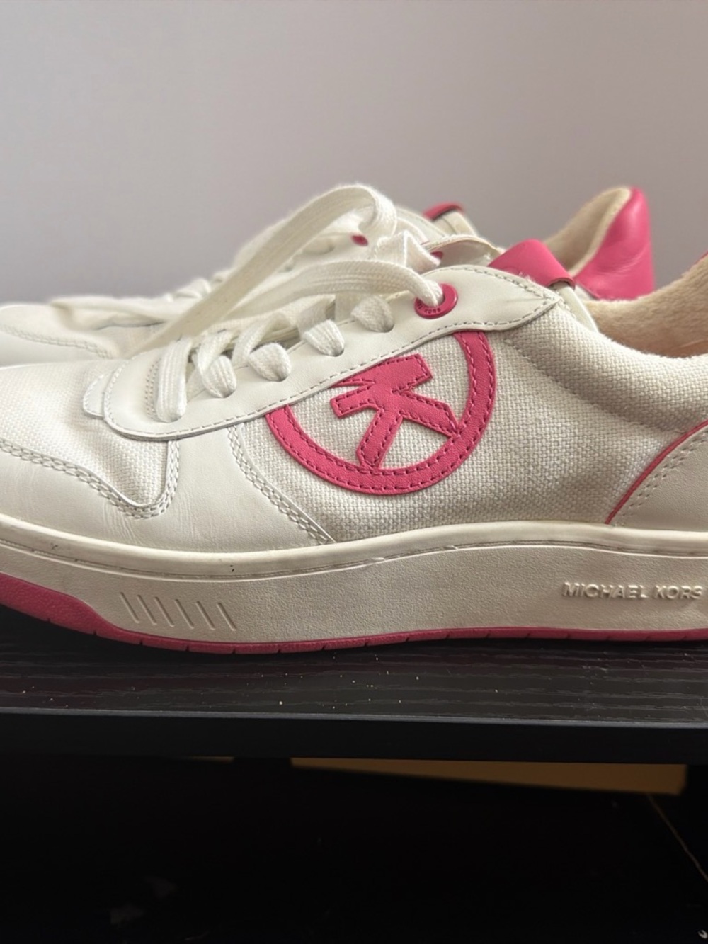 Michael Kors White Leather Sneakers with Pink Logo Accents